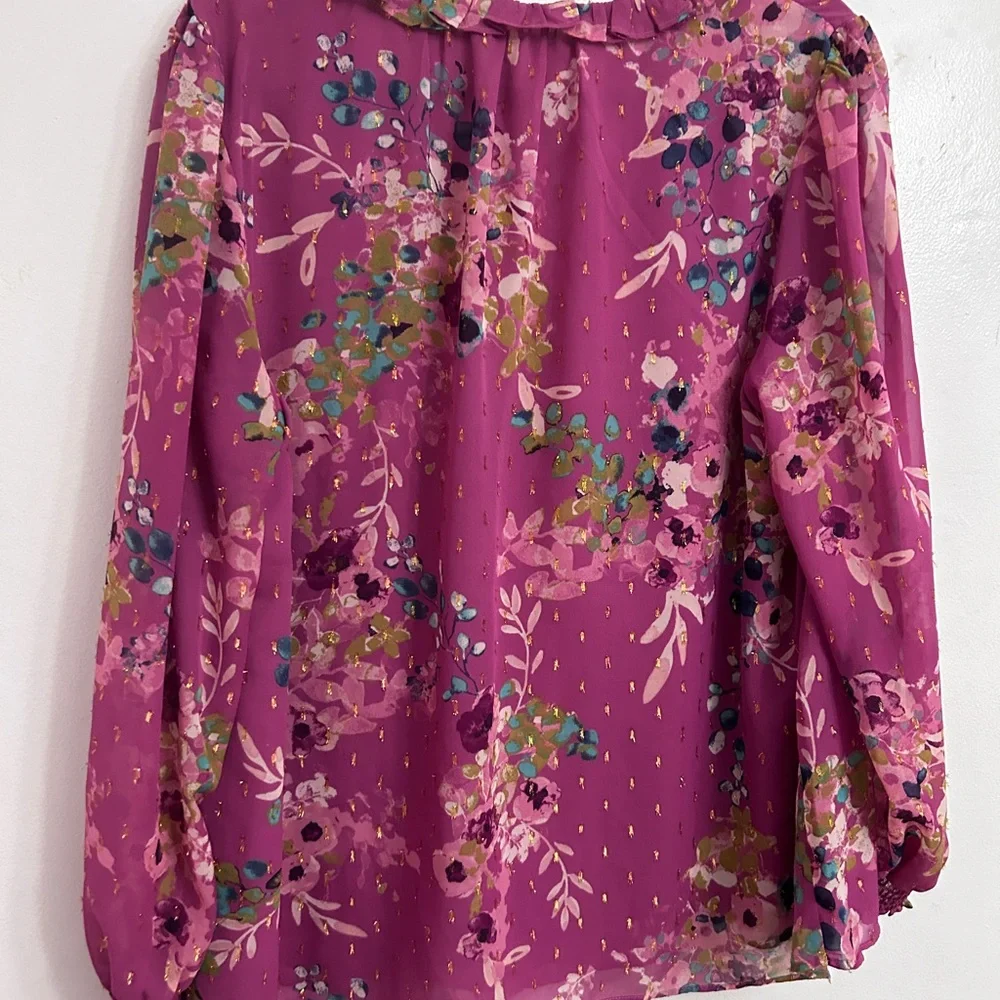 Women's Floral Tie-Neck Blouse in Plum Purple - Picture 4 of 6